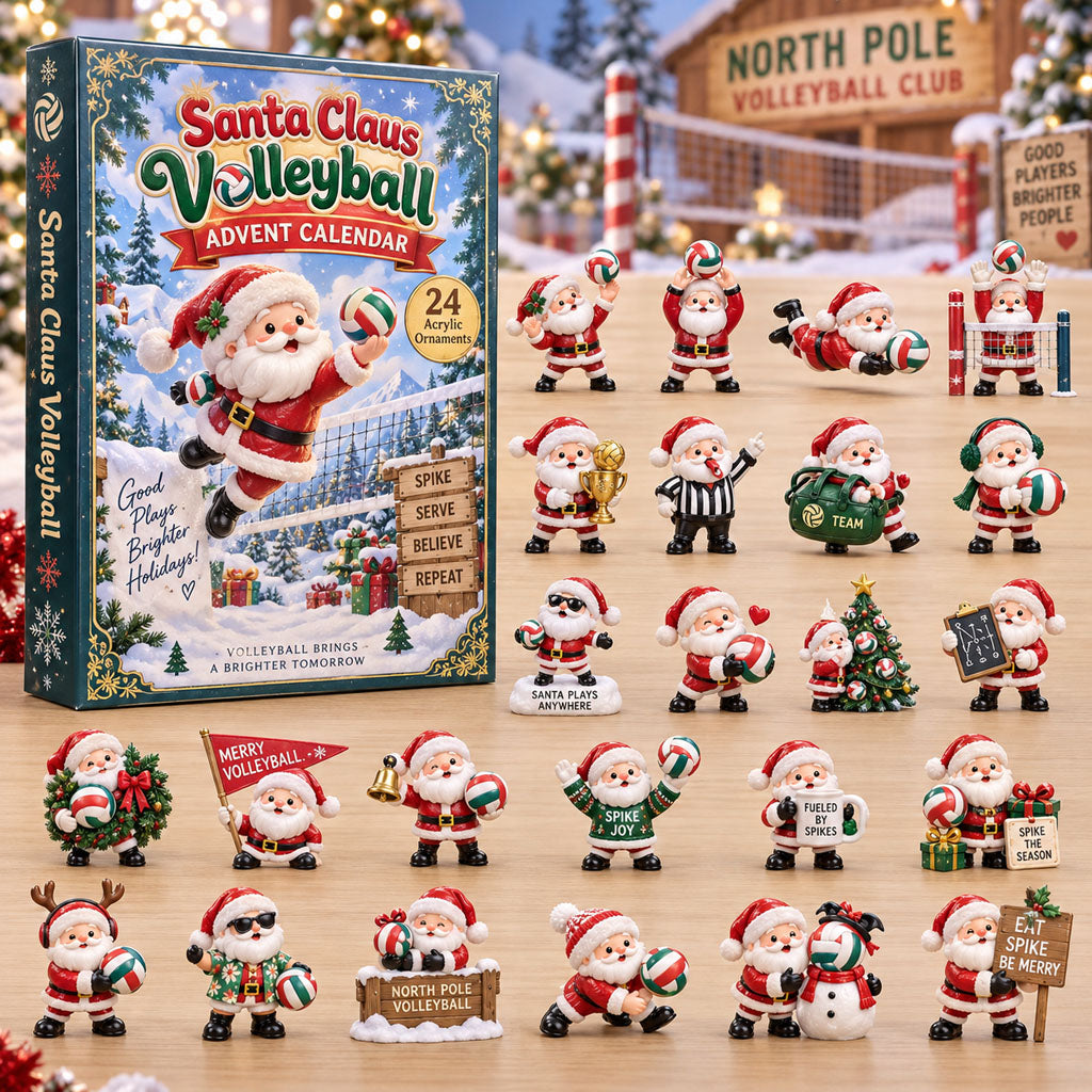 Santa Claus Volleyball advent calendar box with 24 acrylic Christmas charms