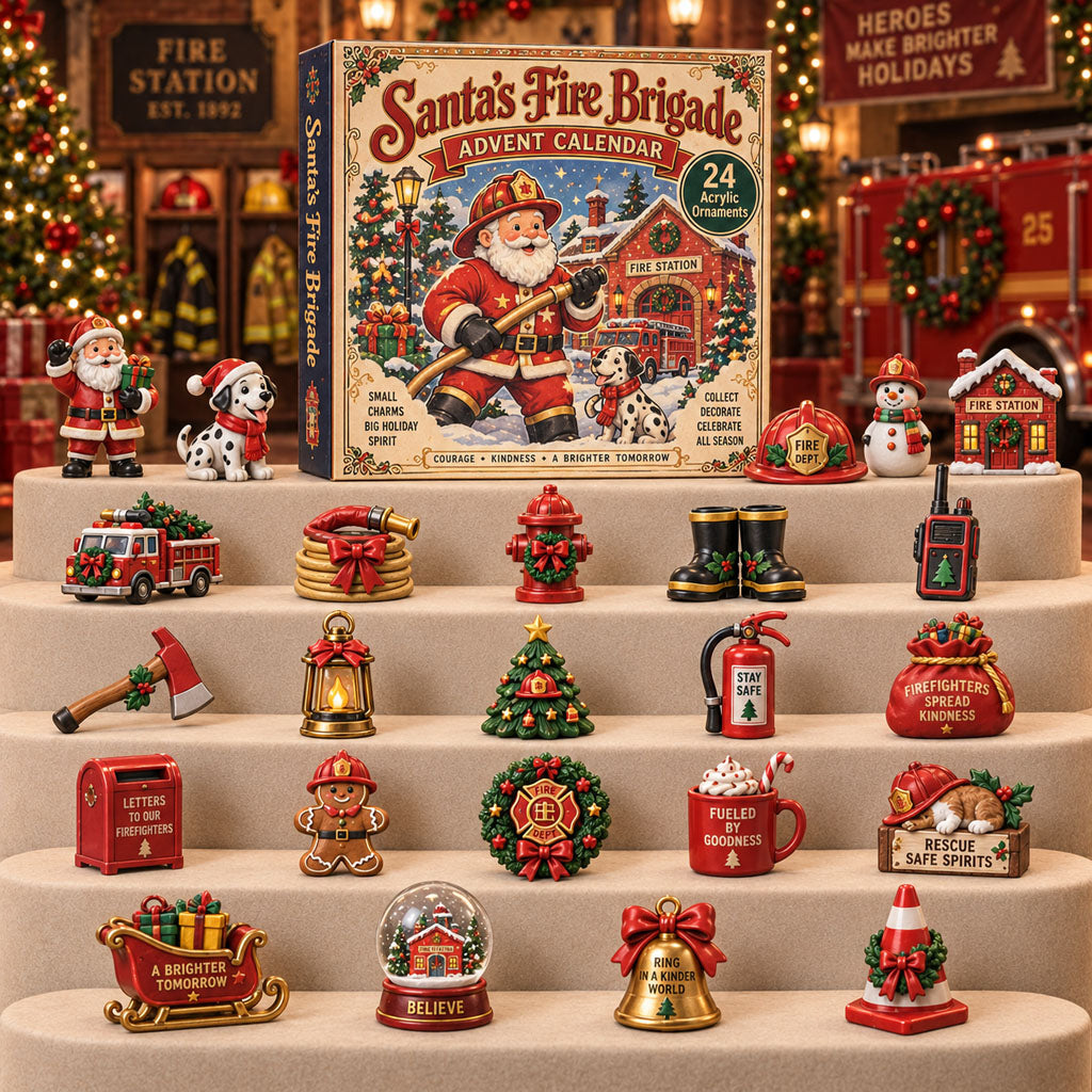Santas Fire Brigade advent calendar box with 24 acrylic Christmas charms