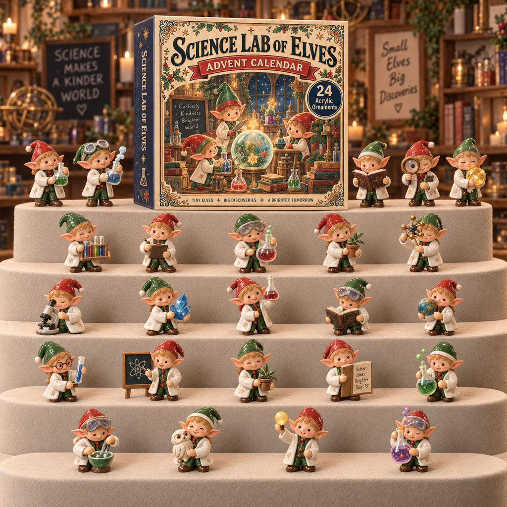 Science Lab of Elves advent calendar box with 24 acrylic Christmas charms