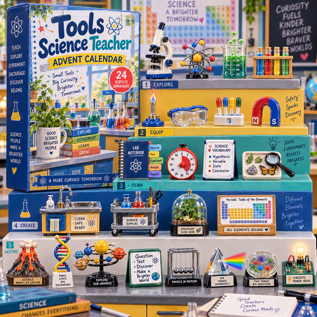 Science Teacher Tools advent calendar box with 24 acrylic Christmas charms