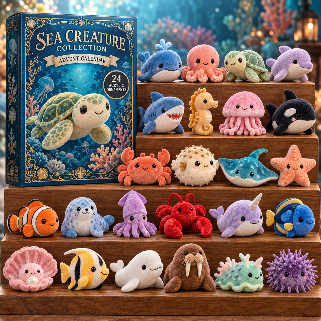 Sea Creature advent calendar box with 24 acrylic Christmas charms