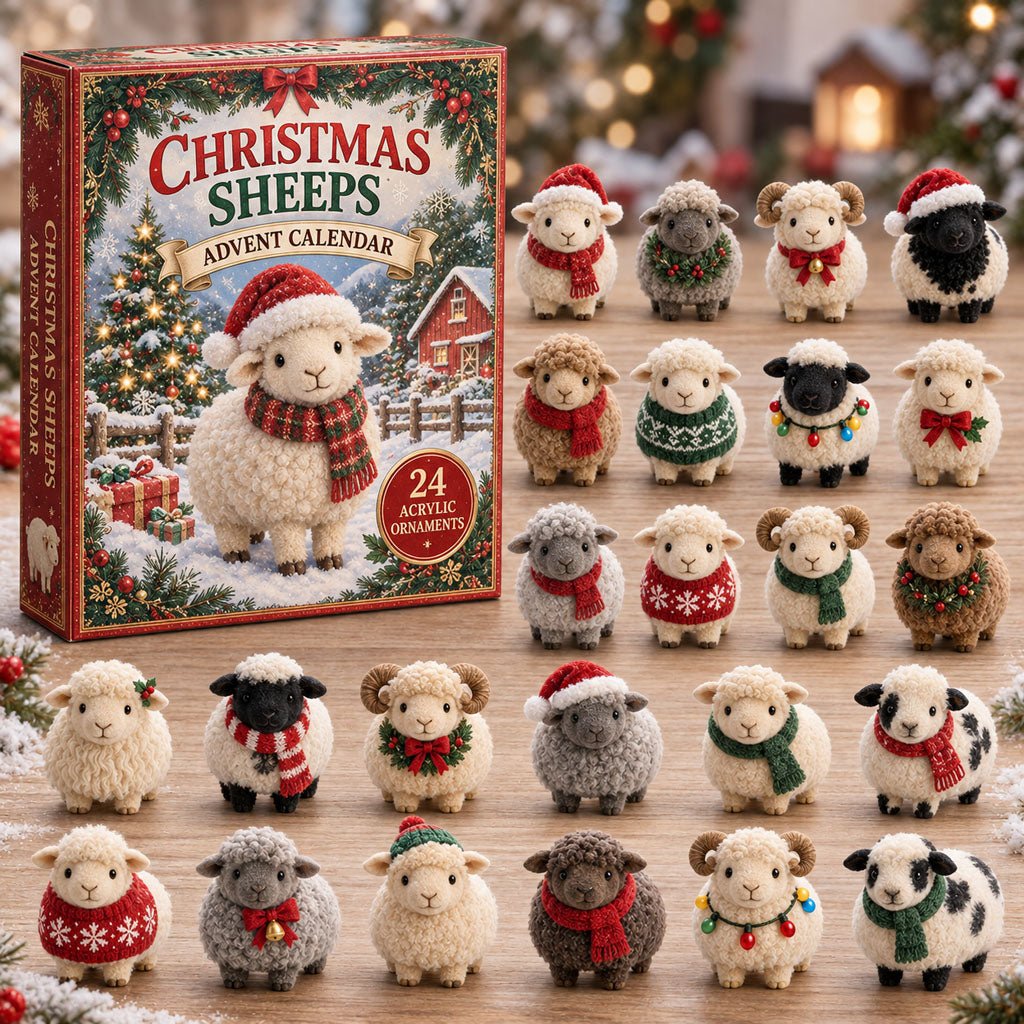 Sheeps advent calendar box with 24 acrylic Christmas charms