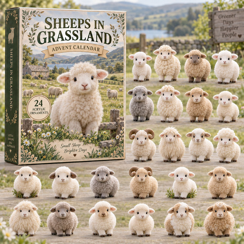 Sheeps in Grassland advent calendar box with 24 acrylic Christmas charms
