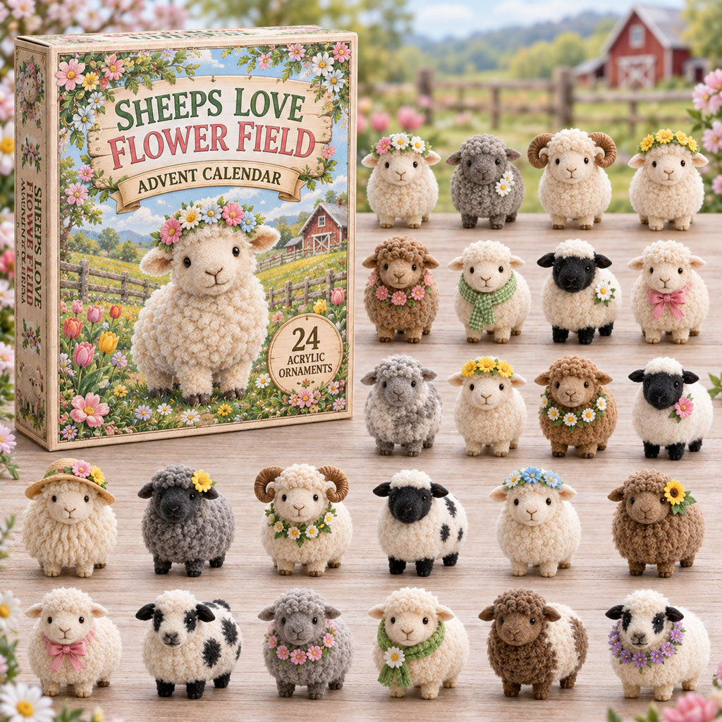 Sheeps Love Flowers advent calendar box with 24 acrylic Christmas charms