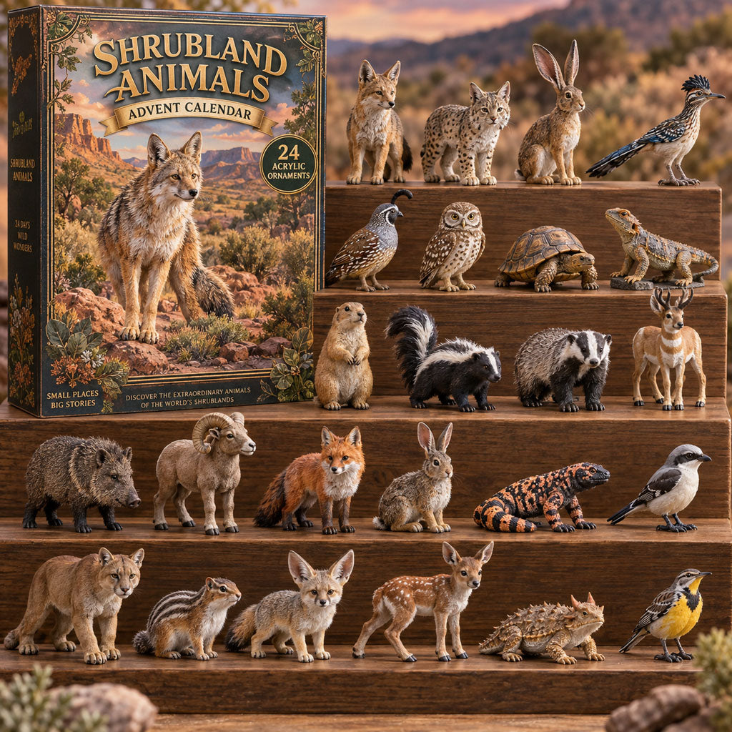 Shrubland Animals advent calendar box with 24 acrylic Christmas charms