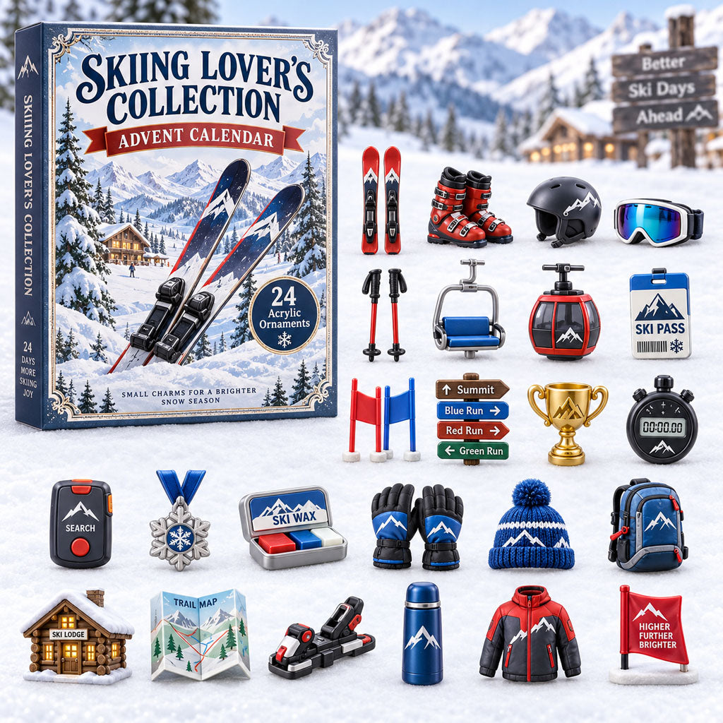 Skiing Lover advent calendar box with 24 acrylic Christmas charms