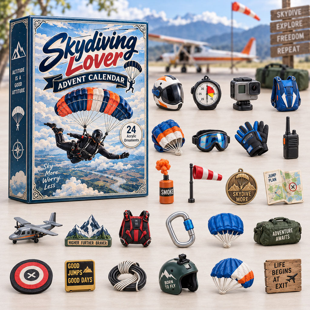 Skydiving Lover advent calendar box with 24 acrylic Christmas charms