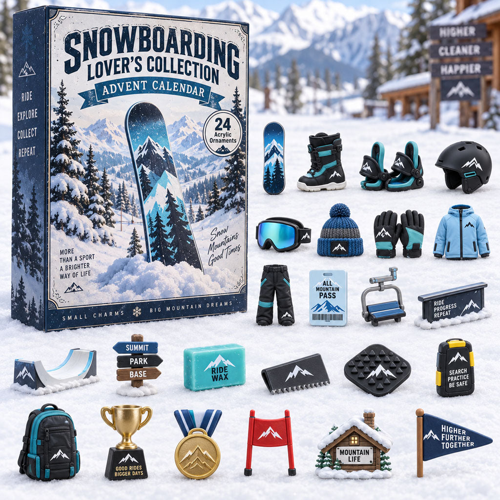 Snowboarding Lover advent calendar box with 24 acrylic Christmas charms