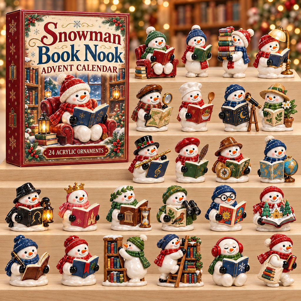 Snowman Book Nook advent calendar box with 24 acrylic Christmas charms