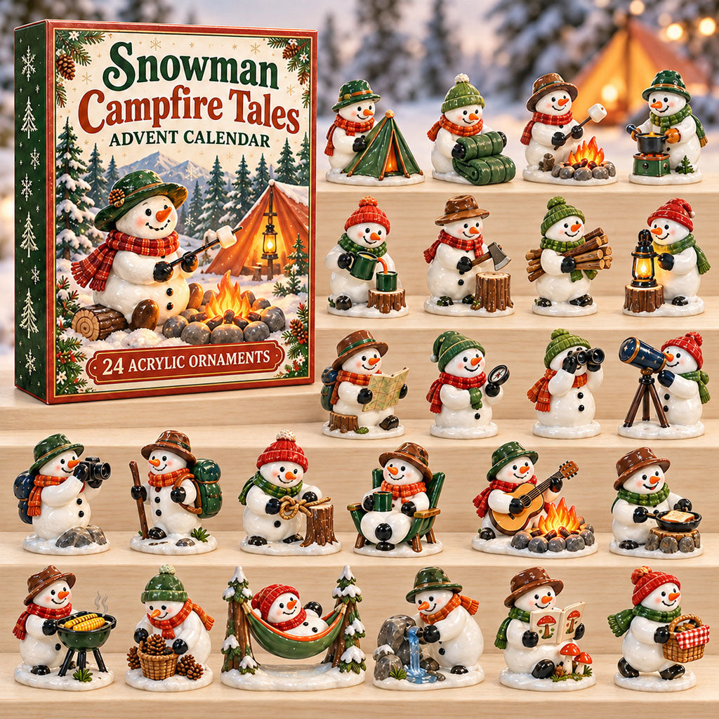 Snowman Campfire Tales advent calendar box with 24 acrylic Christmas charms