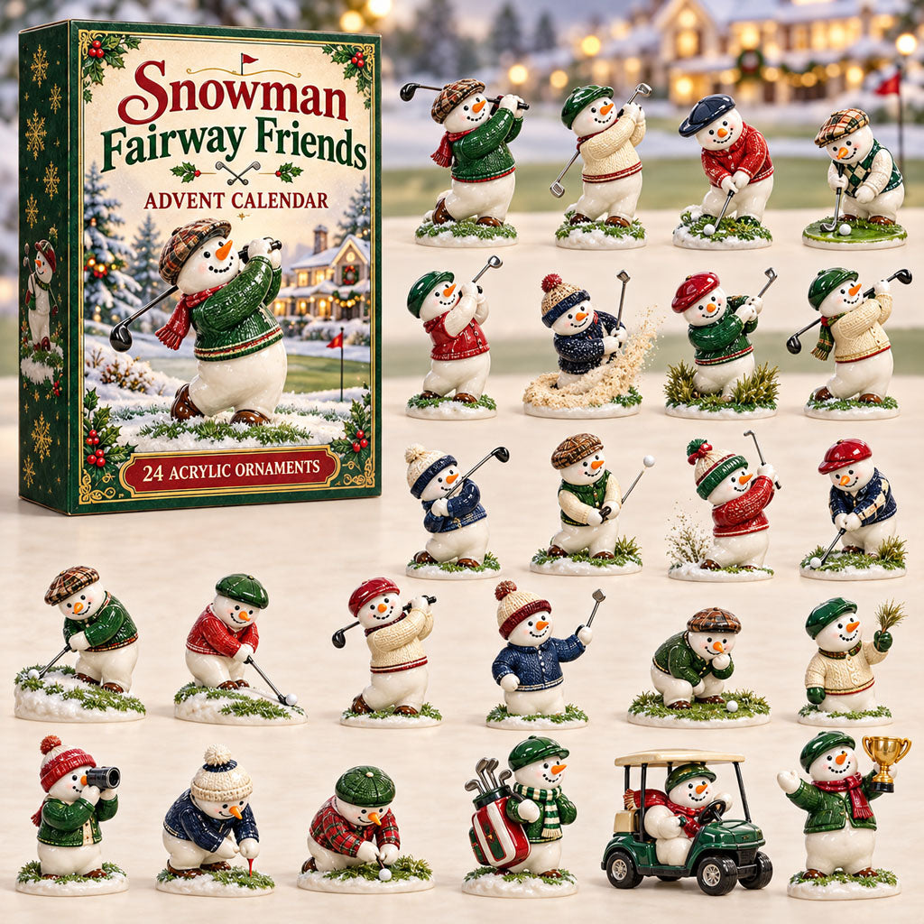 Snowman Fairway Friends advent calendar box with 24 acrylic Christmas charms