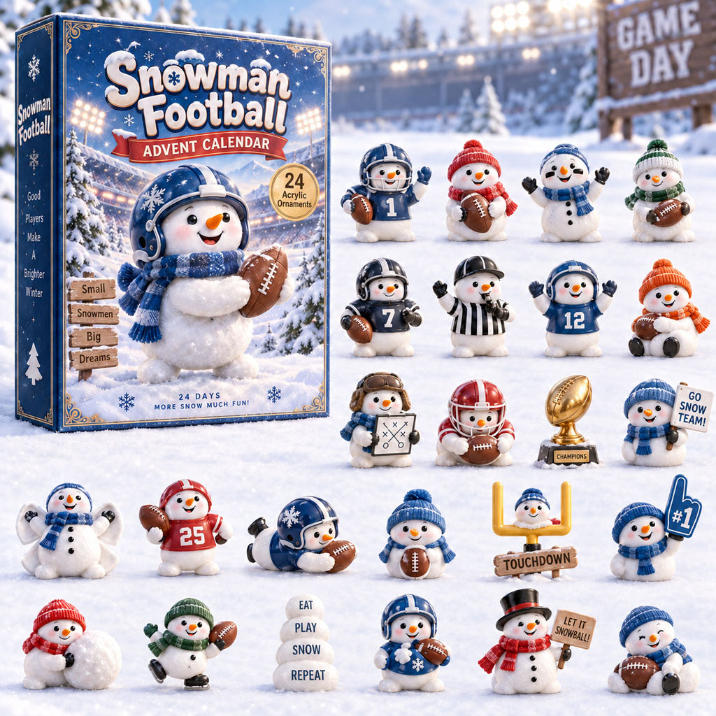 Snowman Football advent calendar box with 24 acrylic Christmas charms