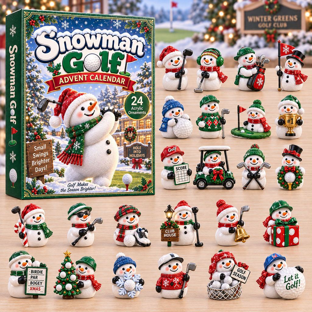 Snowman Golf advent calendar box with 24 acrylic Christmas charms