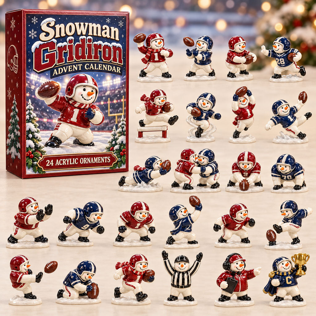 Snowman Gridiron advent calendar box with 24 acrylic Christmas charms