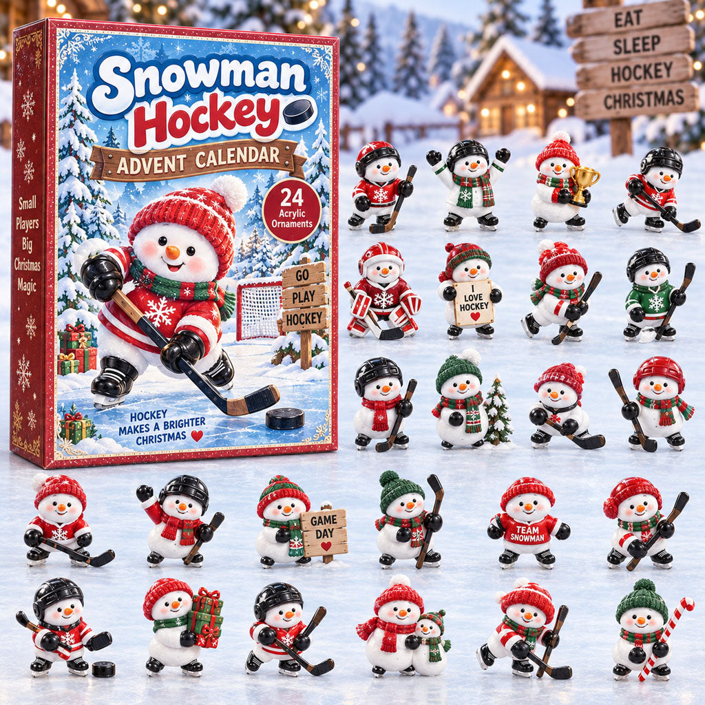 Snowman Hockey advent calendar box with 24 acrylic Christmas charms