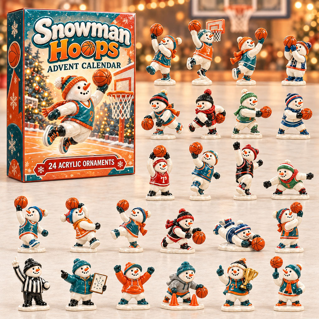 Snowman Hoops advent calendar box with 24 acrylic Christmas charms