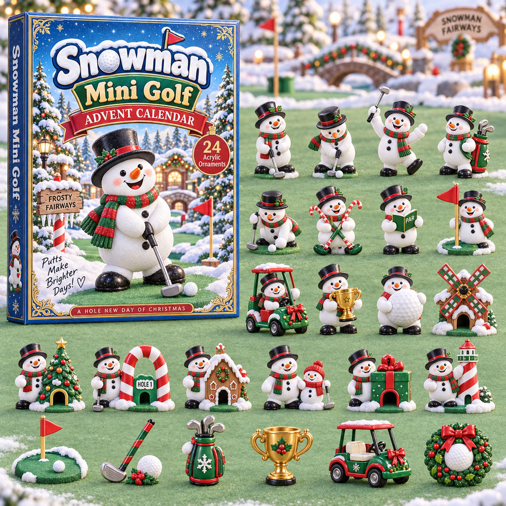 Snowman Mini Golf advent calendar box with 24 acrylic Christmas charms