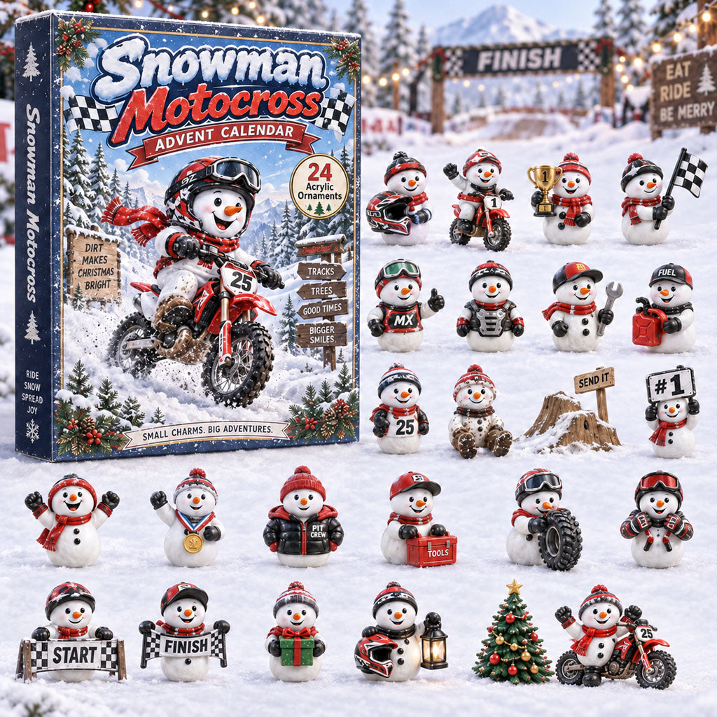 Snowman Motocross advent calendar box with 24 acrylic Christmas charms
