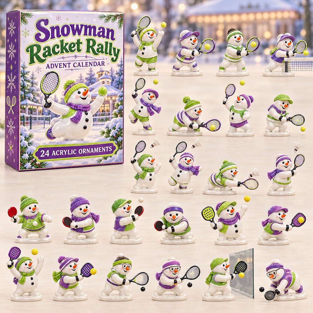 Snowman Racket Rally advent calendar box with 24 acrylic Christmas charms