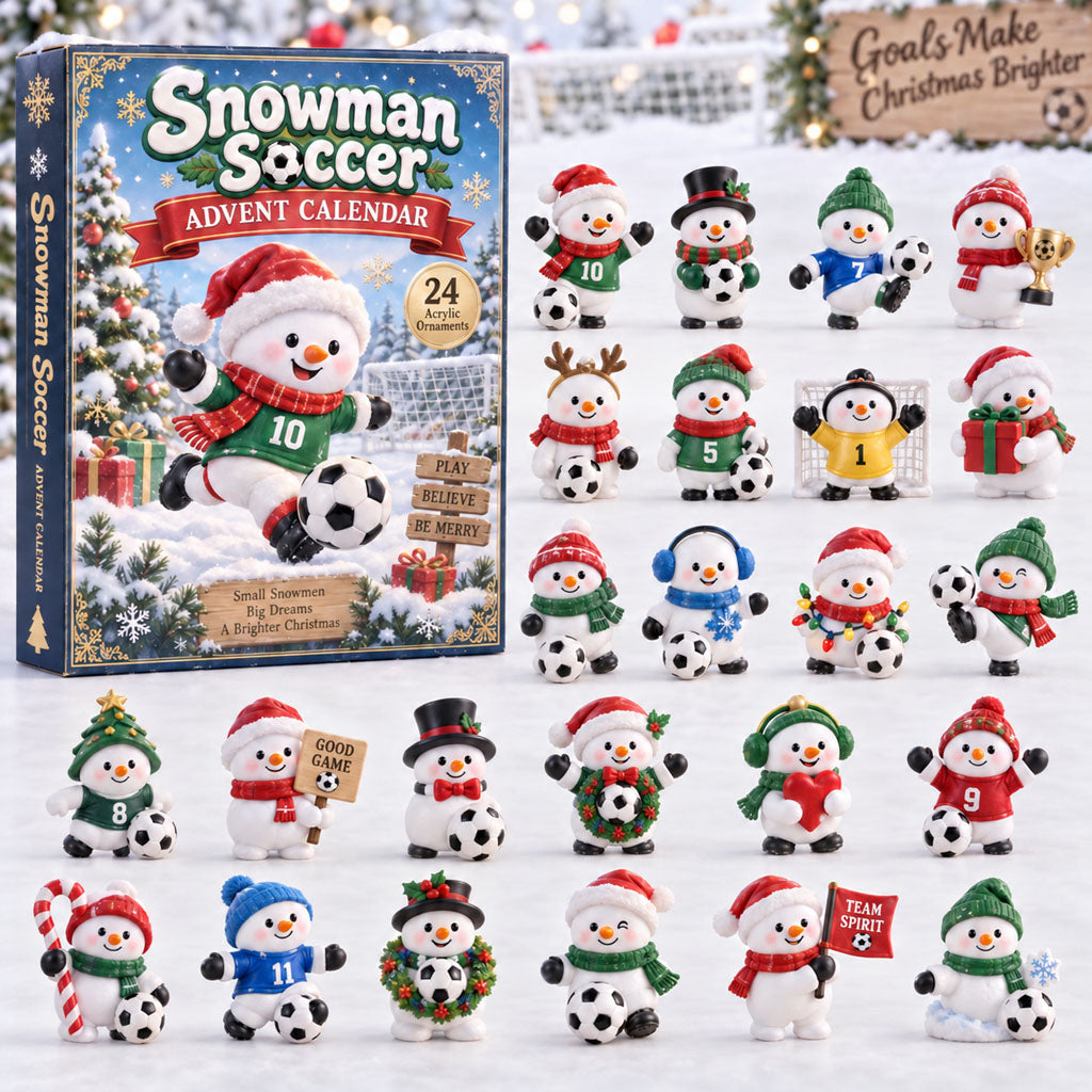 Snowman Soccer advent calendar box with 24 acrylic Christmas charms