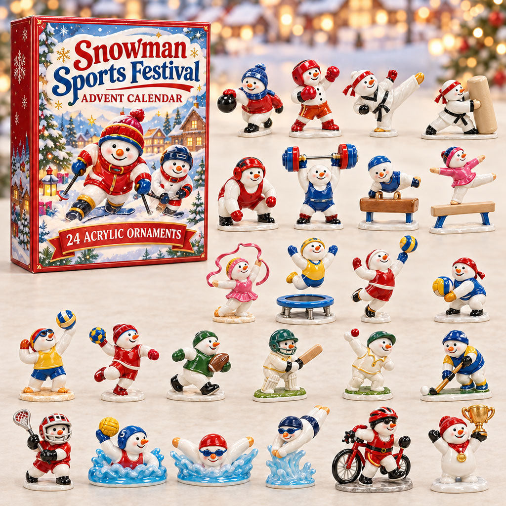 Snowman Sports Festival advent calendar box with 24 acrylic Christmas charms
