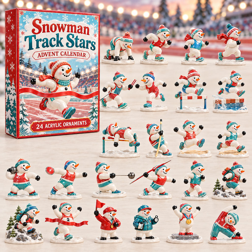 Snowman Track Stars advent calendar box with 24 acrylic Christmas charms