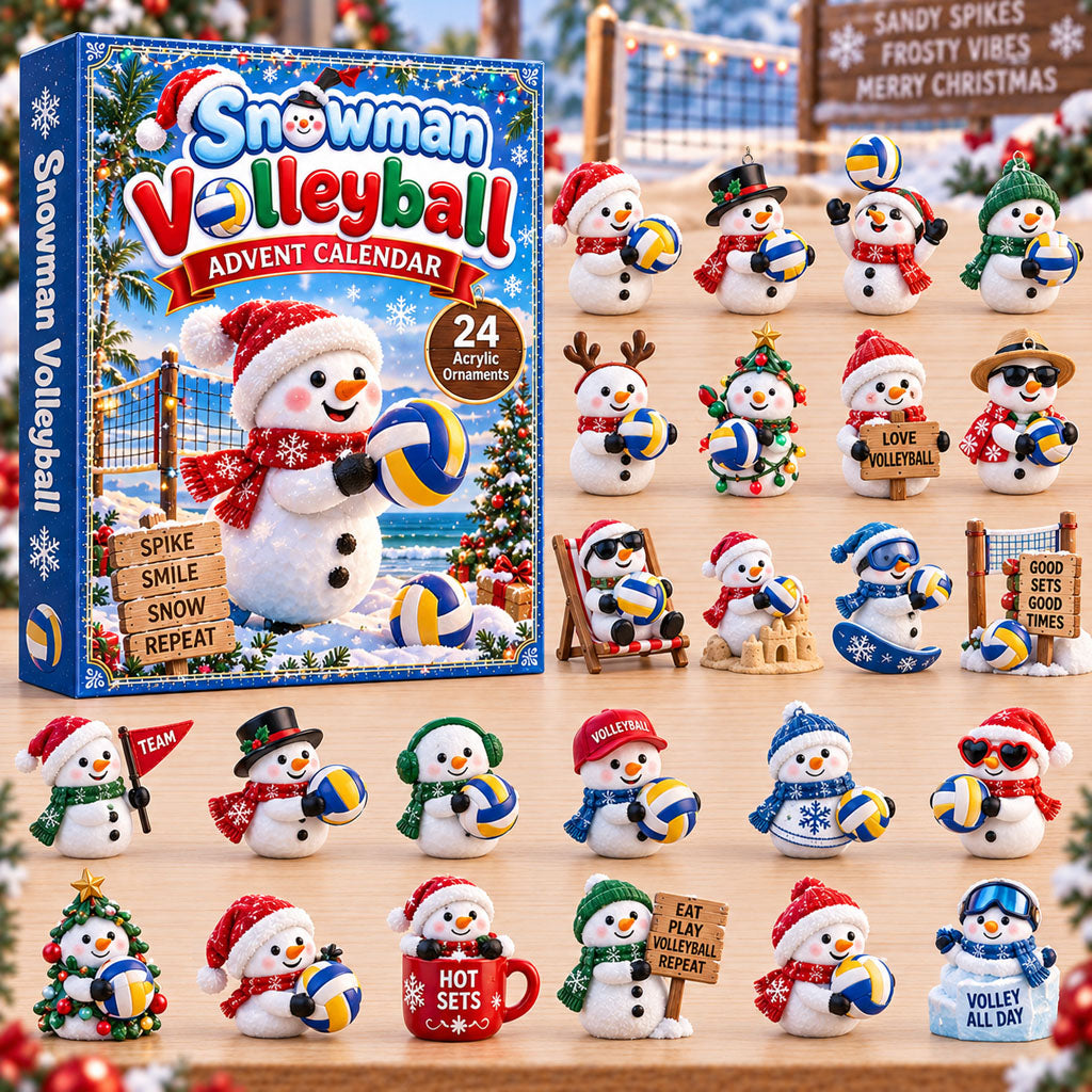 Snowman Volleyball advent calendar box with 24 acrylic Christmas charms