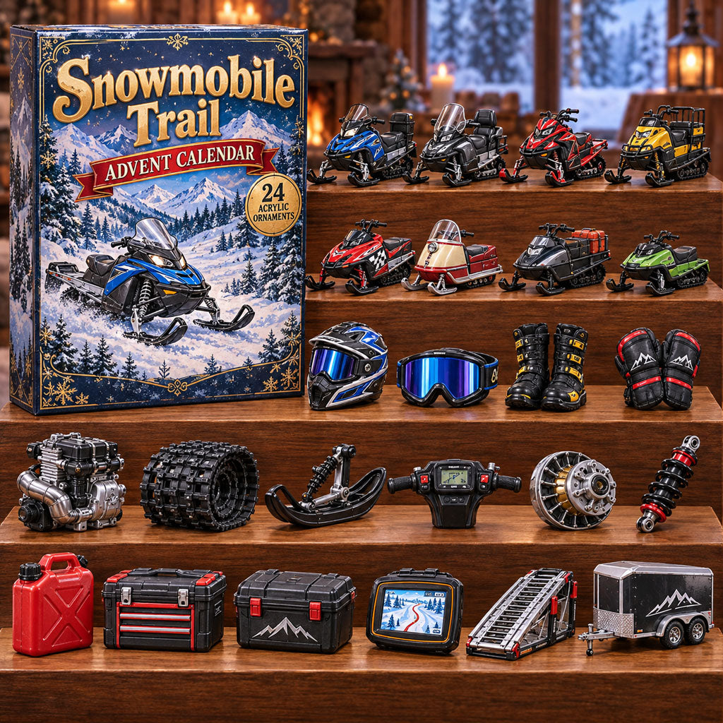 Snowmobile Trail advent calendar box with 24 acrylic Christmas charms