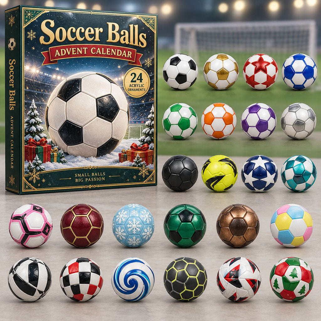 Soccer Balls advent calendar box with 24 acrylic Christmas charms