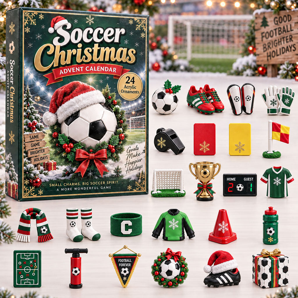 Soccer Christmas advent calendar box with 24 acrylic Christmas charms