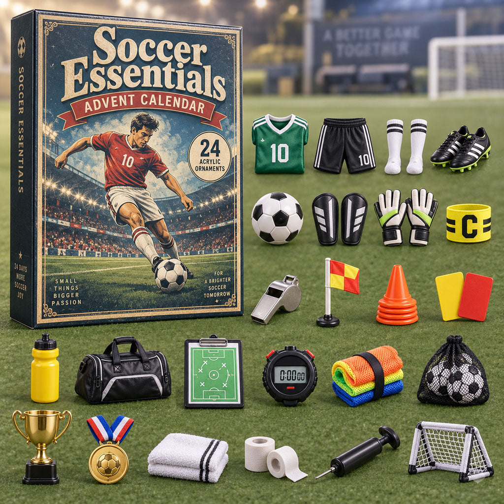 Soccer Essentials advent calendar box with 24 acrylic Christmas charms