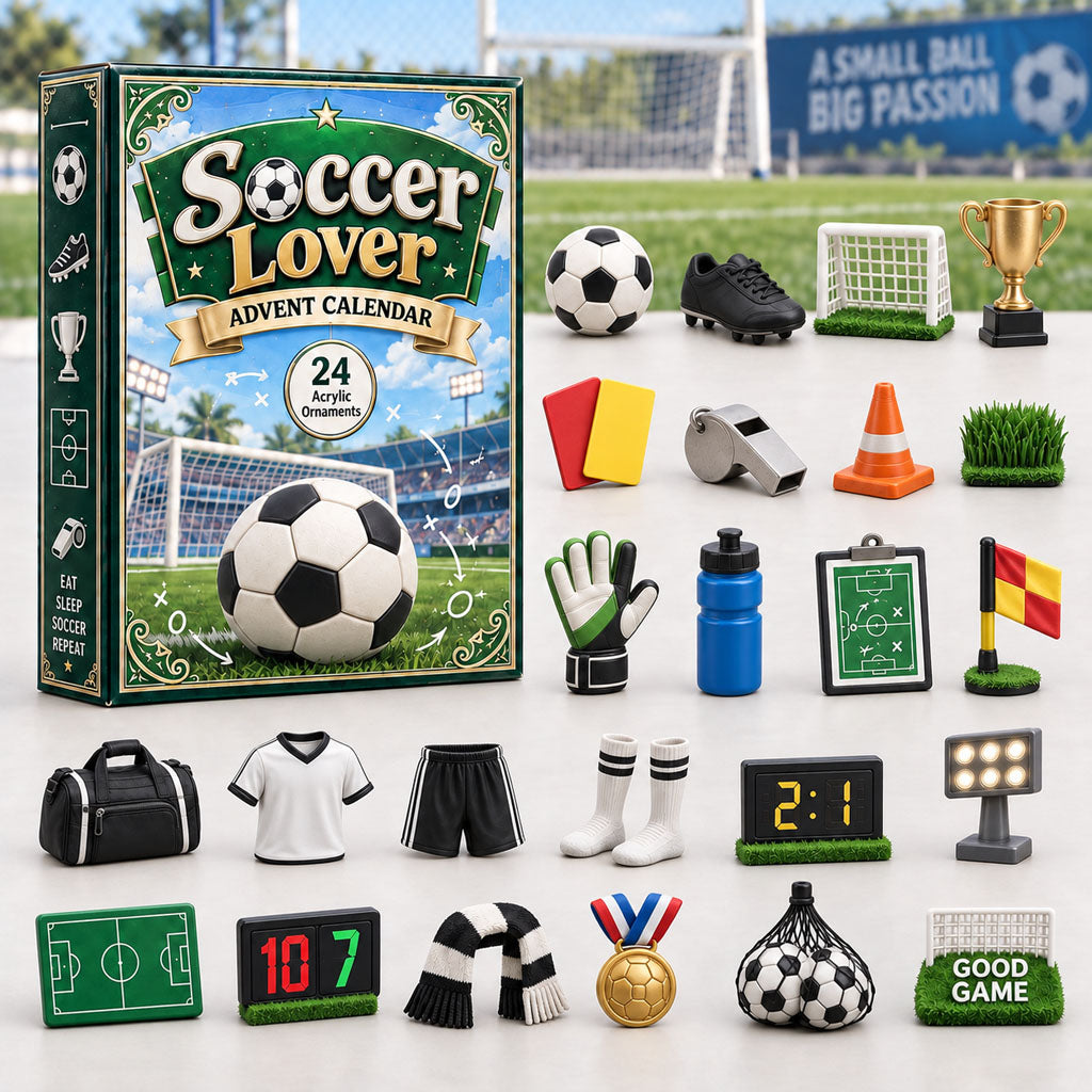 Soccer Lover advent calendar box with 24 acrylic Christmas charms