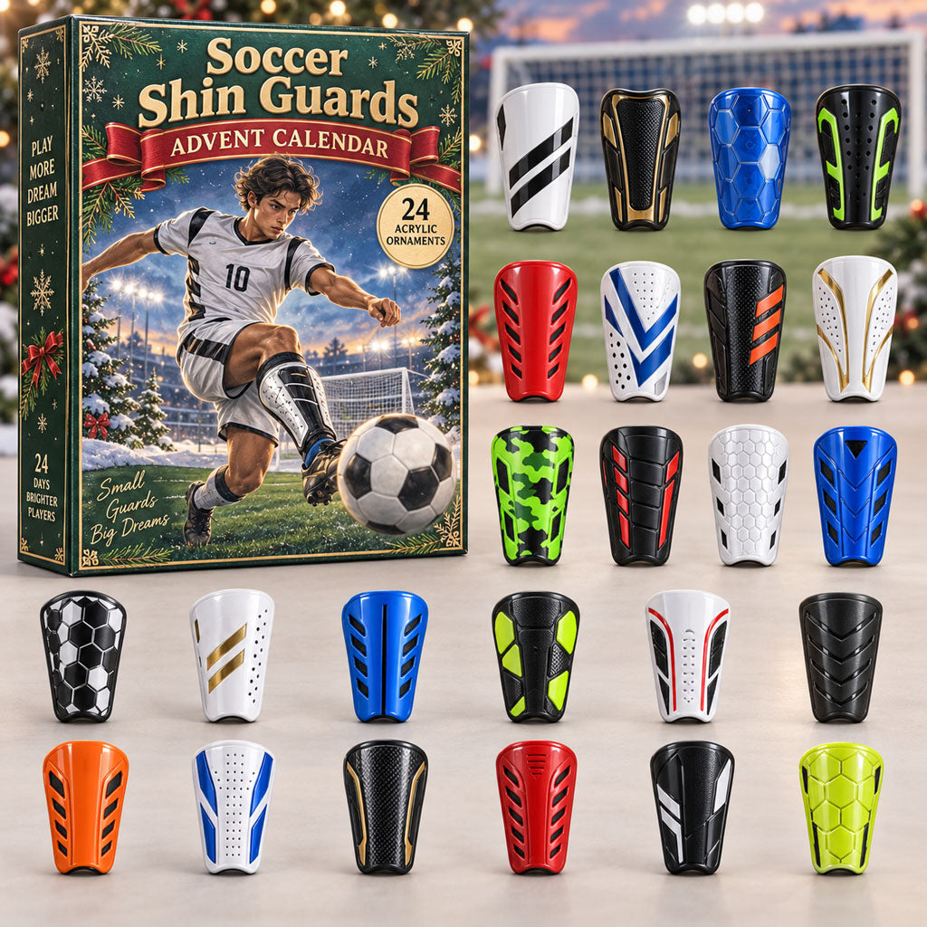 Soccer Shin Guards advent calendar box with 24 acrylic Christmas charms