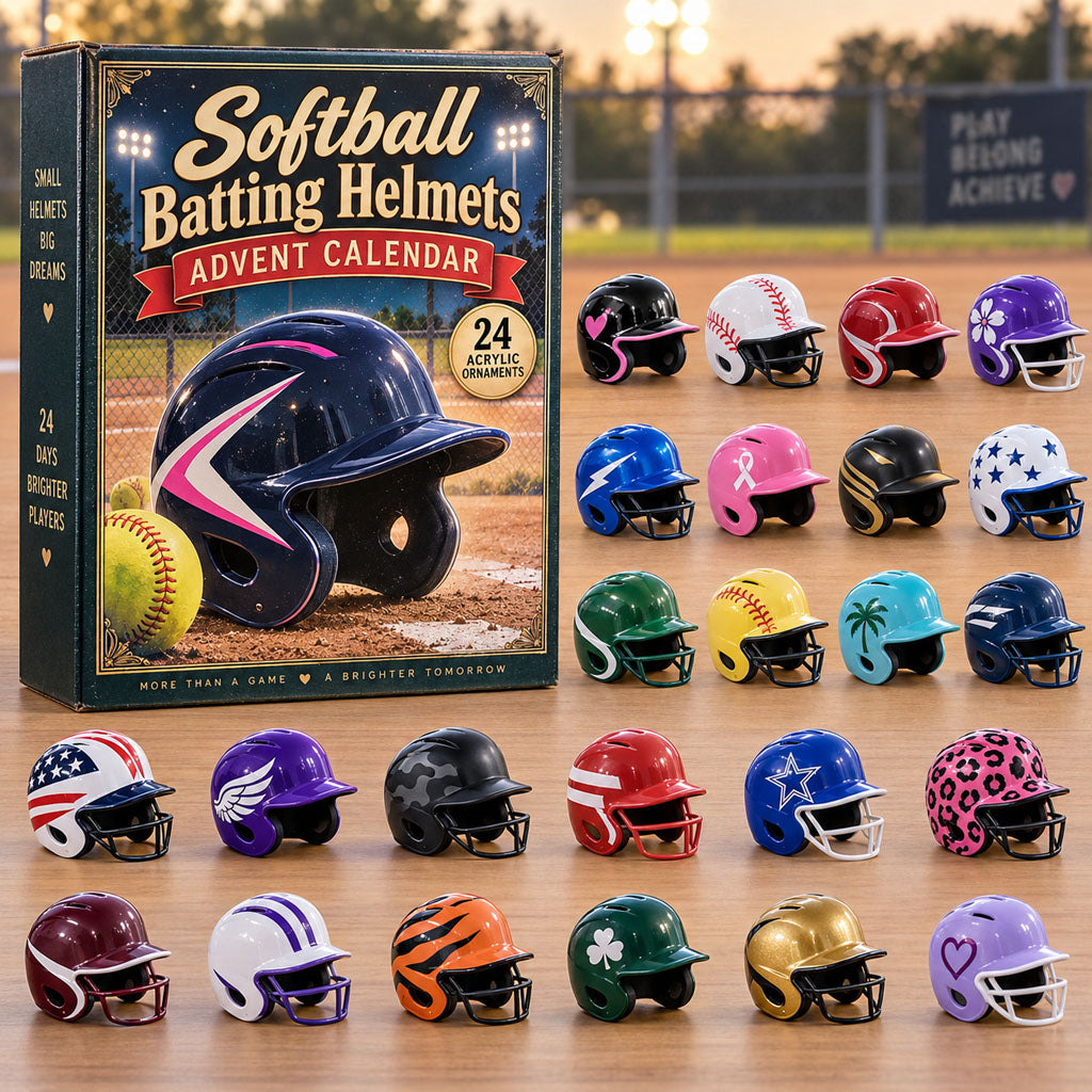 Softball Batting Helmets advent calendar box with 24 acrylic Christmas charms