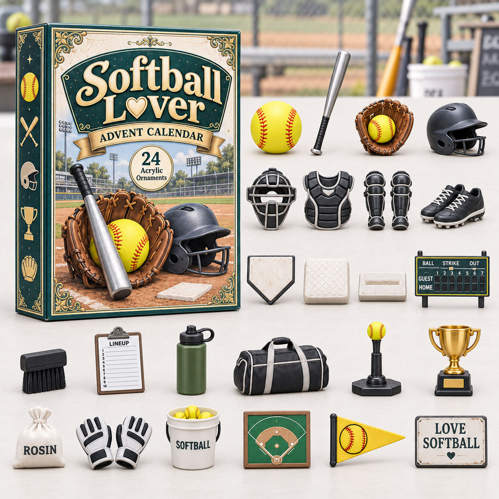 Softball Lover advent calendar box with 24 acrylic Christmas charms