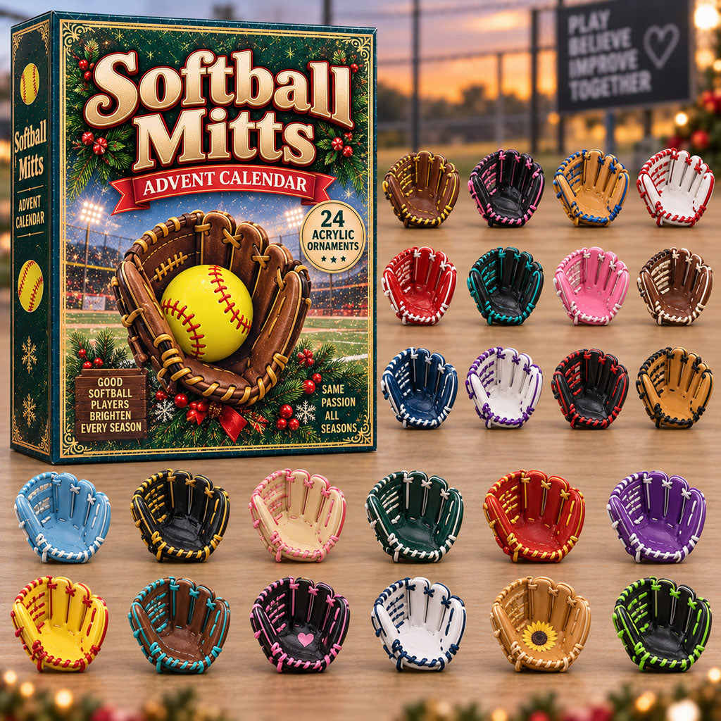 Softball Mitts advent calendar box with 24 acrylic Christmas charms