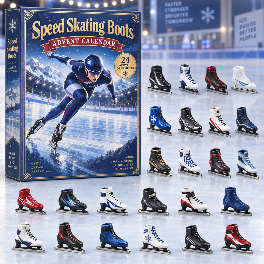 Speed Skating Boots advent calendar box with 24 acrylic Christmas charms