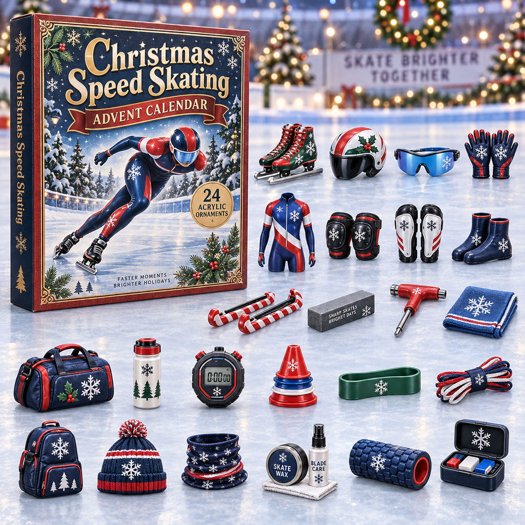 Speed Skating advent calendar box with 24 acrylic Christmas charms
