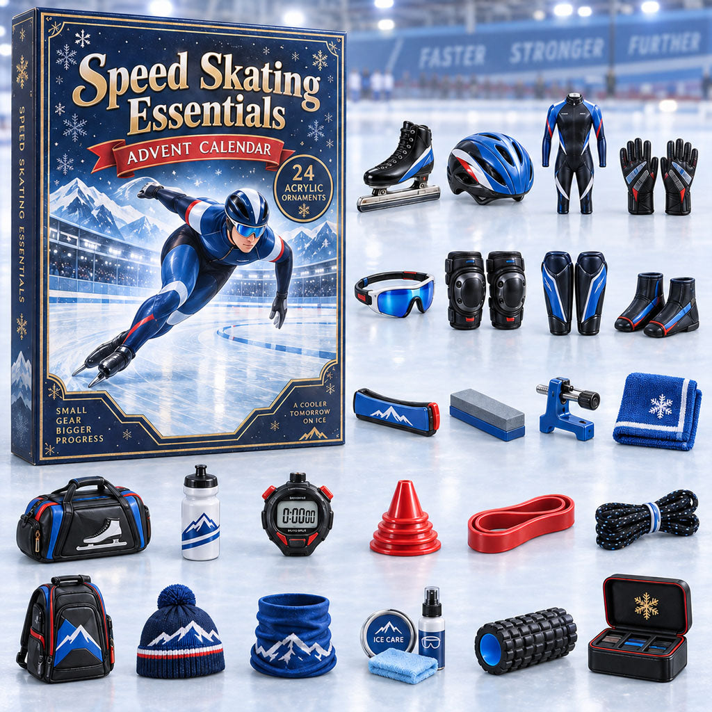 Speed Skating Essentials advent calendar box with 24 acrylic Christmas charms