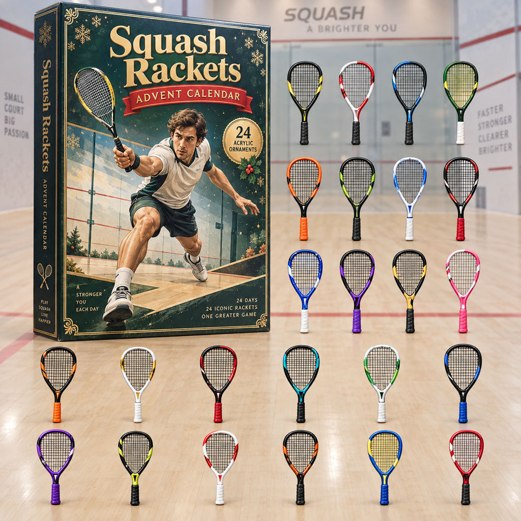 Squash Rackets advent calendar box with 24 acrylic Christmas charms