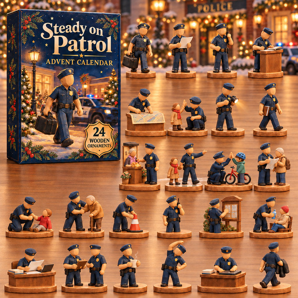 Steady on Patrol advent calendar box with 24 wooden Christmas charms