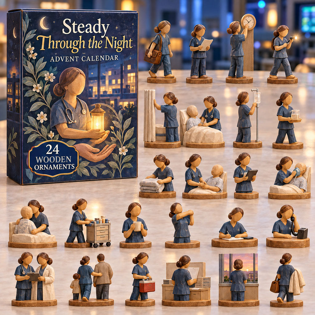 Steady Through Night advent calendar box with 24 wooden Christmas charms