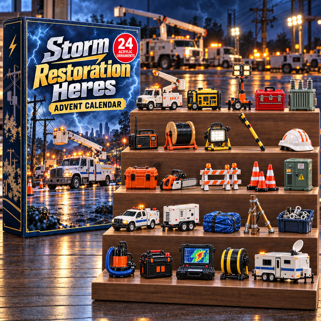 Storm Restoration Heroes advent calendar box with 24 acrylic Christmas charms