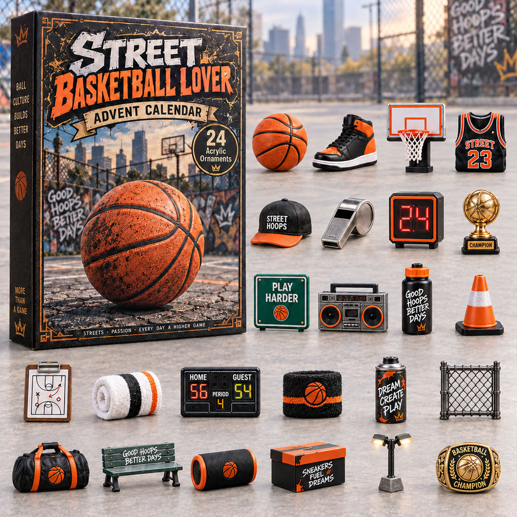 Street Basketball Lover advent calendar box with 24 acrylic Christmas charms