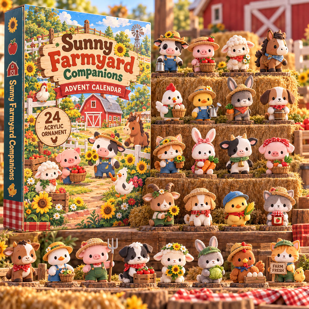 Sunny Farmyard Companions advent calendar box with 24 acrylic Christmas charms