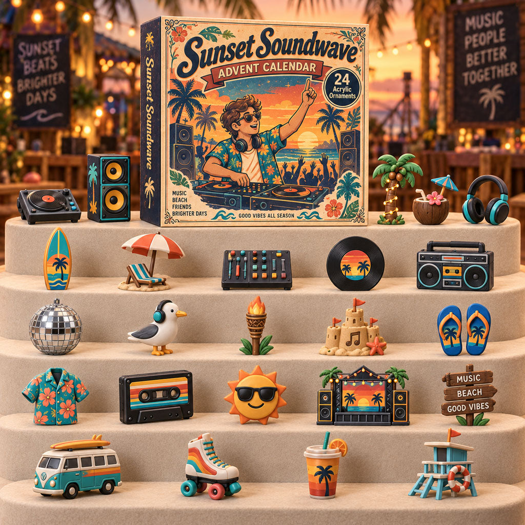 Sunset Soundwave advent calendar box with 24 acrylic Christmas charms