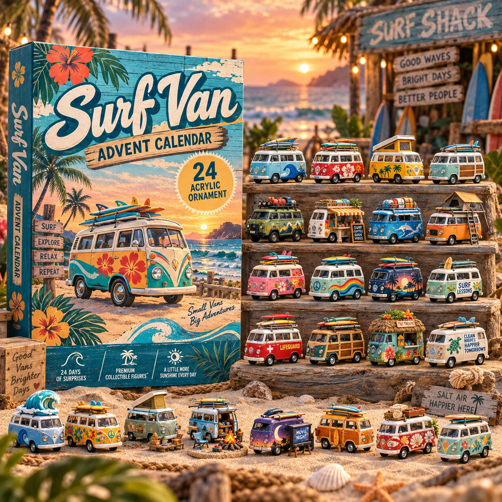 Surf Van advent calendar box with 24 acrylic Christmas charms