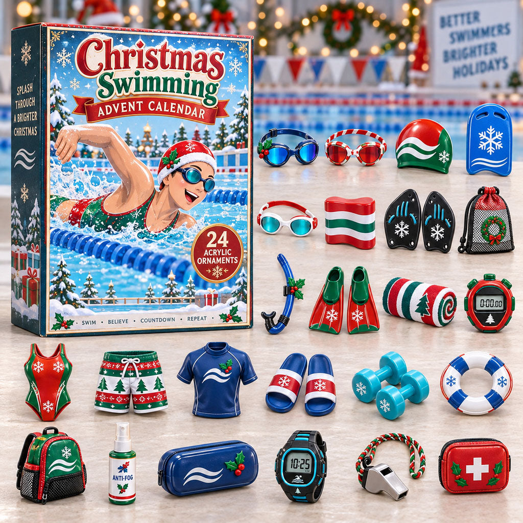 Swimming advent calendar box with 24 acrylic Christmas charms