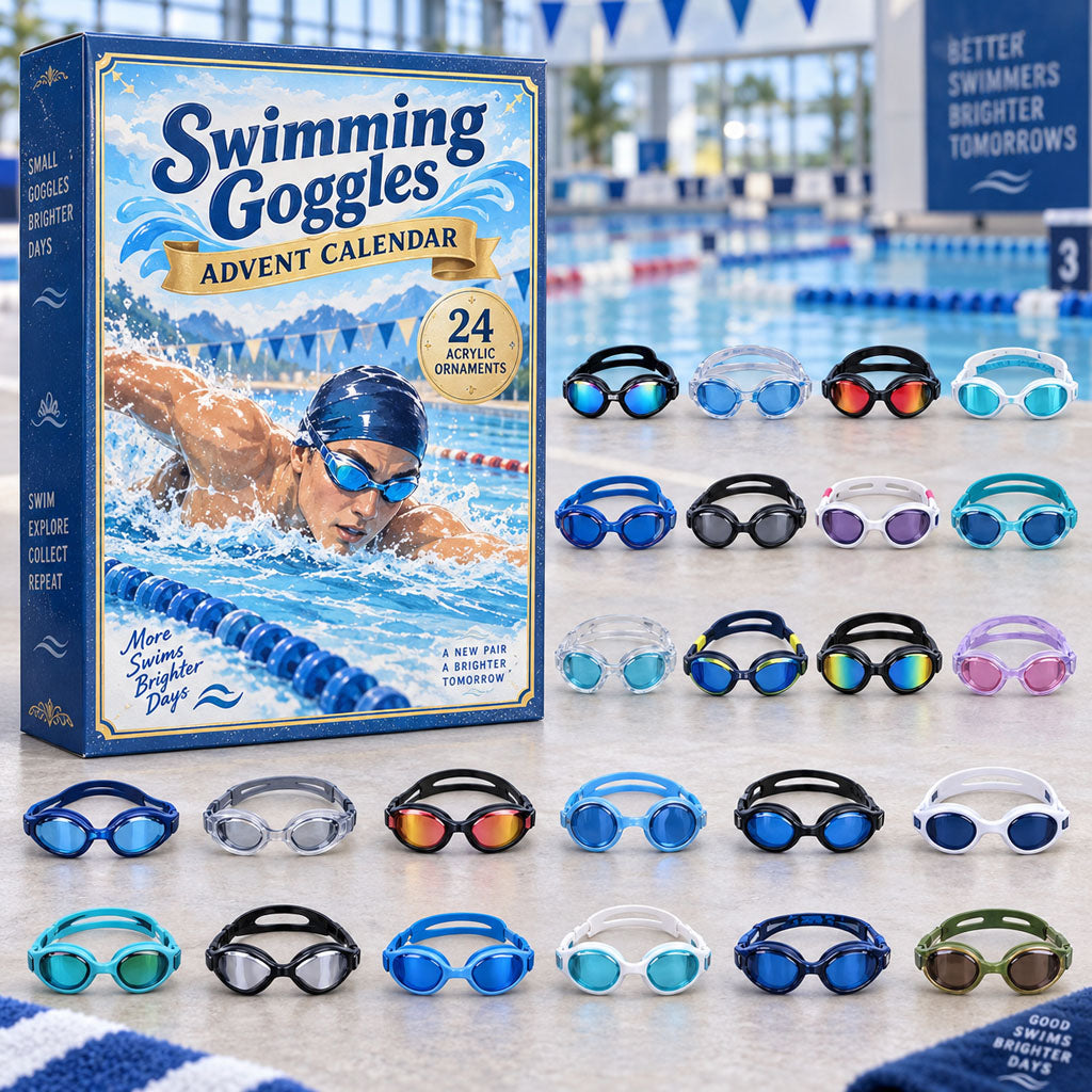 Swimming Goggles advent calendar box with 24 acrylic Christmas charms