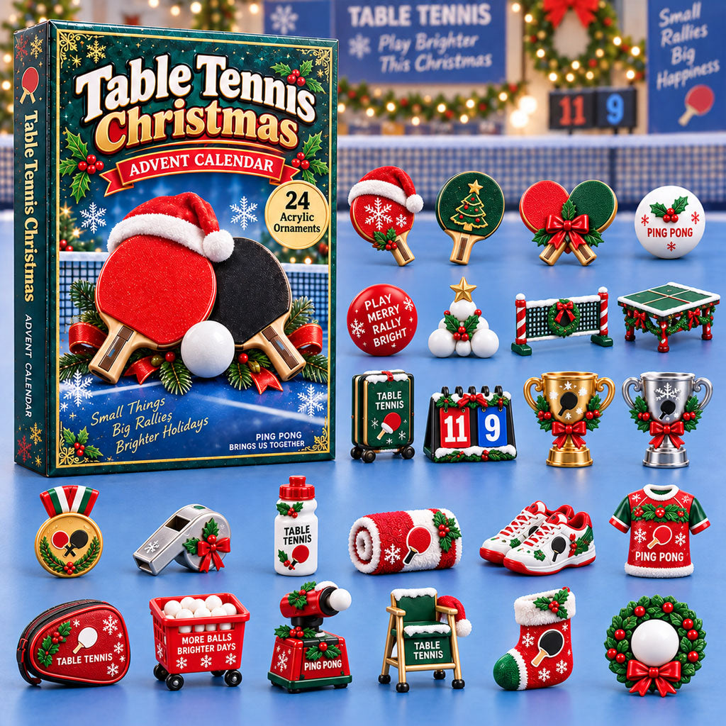 Table Tennis advent calendar box with 24 acrylic Christmas charms